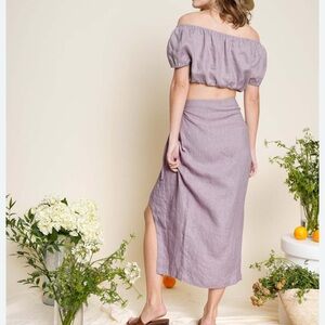 Whimsy + Row Purple Midi Pencil Skirt with Slit